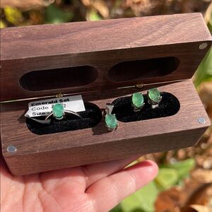 NWT Natural Emerald Ring Earring Pendant Jewelry Set in 925 Silver Size 6 Ring